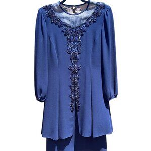 NWT Vintage Ursula of Switzerland Beaded Midi Dress Navy Regencycore Size 10 P